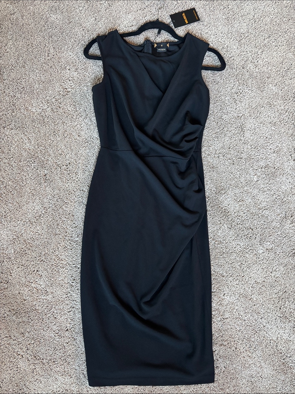 Miusol Black Sleeveless Draped Midi Dress